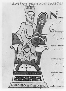Musician playing a crouth by French School