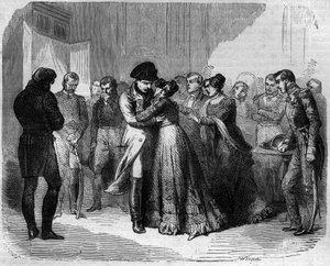 Napoleon I Bonaparte said goodbye to Marie Louise of Austria. Engraving in Histoire des papes-kings-queens-et-empereurs a travers les centuries by Maurice Lachatre