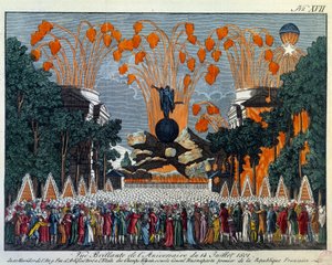 National fete of 14 July 1801 on the Champs Elysees, Paris: Fireworks takes place of the star at the Champs Elysees in Paris