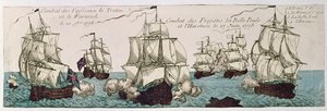 Naval engagements between the French and English fleets during the American Revolution in 1778 by French School