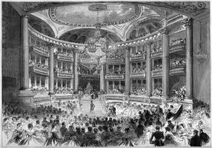 Neo classical architecture: view of the hall of the Grand Theatre of Bordeaux (1773-1780) on the occasion of the ball given for the visit of Emperor Napoleon III and the Impress Eugenie de Montijo. Bordeaux, Gironde (33)