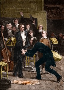 Niccolo Paganini and Hector Berlioz, after a fantastic performance of a Symphony by French School