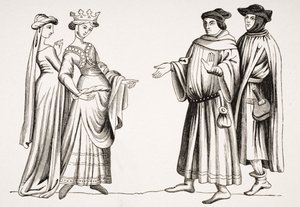 Noble Lady and Maid of Honour and Two Burgesses, After a Miniature in 