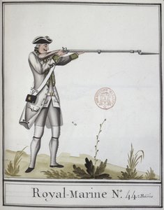 Officer of the Marine Royale with a bayonetted musket, 1768