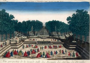 Optical View: Perspective view of the large hall of the groves of the gardens of Versailles.