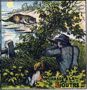 Otter hunting scene by French School