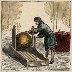 Otto von Guericke (1602-1686), German physicist, operating the first static electricity generator - Static machines: Otto von Guericke (Otto de Guericke by French School