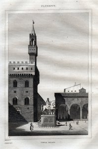 Palazzo Vecchio in Florence - Piazza della Signoria - Engraving from Picturesque Italy - Historical and Descriptive Painting of Italy by M. de Norvins, Ch. Nodier 1834-1836. by French School