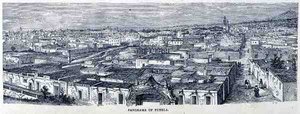 Panorama of Puebla, Central Mexico, from The Ancient Cities of the New World, by Claude-Joseph-Desire Charnay, pub. 1887 by French School