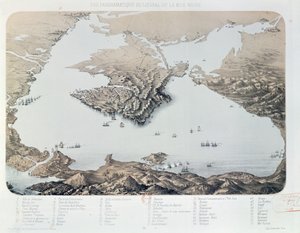 Panoramic View and Plan of Sevastopol and the Black Sea Coast at the Time of the Crimean War by French School