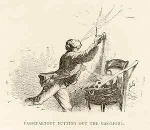 Passepartout putting out the gas-light, from 