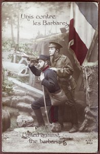 Patriotic postcard from the 1st World war, depicting a French and an English soldier together