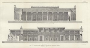 Persepolis, Hall of a Hundred Columns, geometrical elevation and longitudinal section, restored by Ch Chipiez by French School