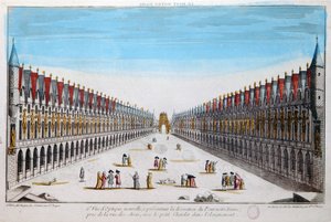 Perspective view of decorations on the Pont Notre-Dame in Paris