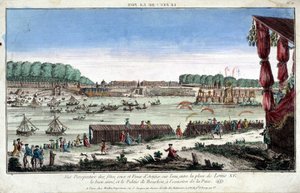 Perspective View of Parties, Games and Fireworks on the Water, Between Place Louis XV and Palais Bourbon, on the Occasion of Peace