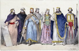 Pharamond, Clodion, Merovee, Childeric, Clotilde, Clovis I and Childebert I - in “La Monarchie Francaise en Estampes”