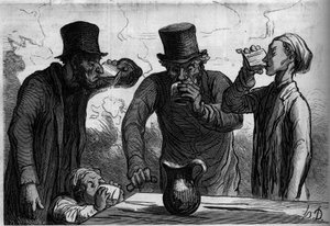 Physiology of the drinker: the four ages. Cartoon by Honore Daumier. Engraving in Le Monde Illustré n°289 of October 25
