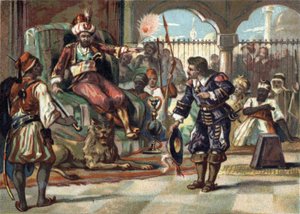 Pierre Porcon de La Barbinais, captain of frigate, was taken prisoner by the Dey of Algiers. He sent him to bargain with King Louis XIV the treatment of French captives in Algeria and the peace agreements. The king refused the proposals, and the Breton com