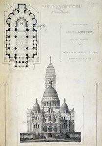 Plan and elevation of the Sacred Heart, project by Mr. Abadie, late 19th century by French School