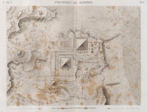 Plan of the Pyramids of Memphis and the surrounding area by French School