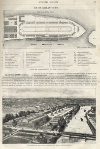 Plan of the establishment of the International Sport, which must be built in the island of Billancourt in 1869 - general view of the establishments of international sport on the island of Billancourt in 1869 by French School