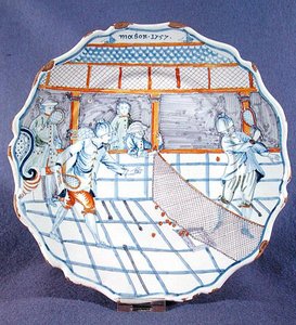 Plate painted with a scene of tennis by French School