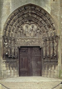 Portal and Surrounding Sculptures with Biblical Figures and Scenes Including the Entombment by French School