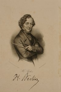 Portrait and signature of Hector Berlioz by French School