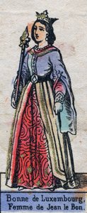 Portrait of Bonne de Luxembourg (1315-1349), wife of John II of France. Illustration late 19th century.