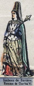 Portrait of Isabeau (Isabelle, Elisabeth) de Baviere (1371-1435), wife of Charles VI of France. (Capetian dynasty). Illustration late 19th century.