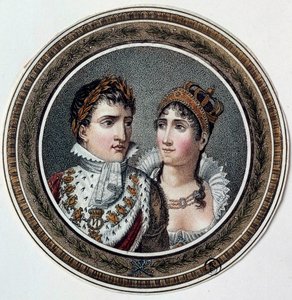 Portrait of Napoleon I and Josephine de Beauharnais. Painting on lid of candy
