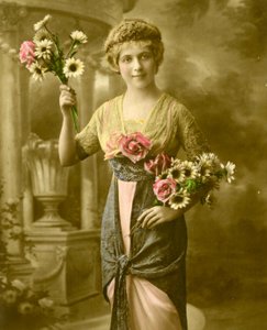 Portrait of a Woman Holding a Bunch of Flowers by French School