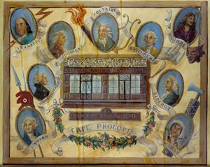 Portrait of Historical Figures and View of the Parisian Cafe Le Procope
