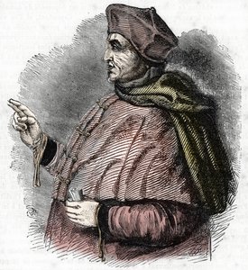 Portrait of the Eveque Pierre Cauchon (1371-1442) Authorizing Officer of the Proces of Joan of Arc (Portrait of Pierre Cauchon bishop of Beauvais) Engraving by French School