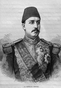 Portrait of the Khedive Tawfig, from LEgypte by Georg Moritz Ebers, 1881
