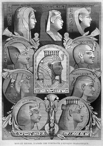 Portraits of Ancient Egypt queens and kings, from LEgypte by Georg Moritz Ebers, 1881