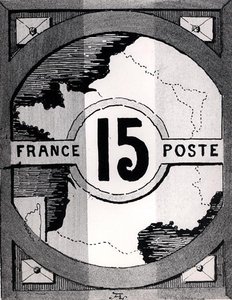 Postage stamp depicting a map of France, late 19th century