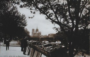 Postcard depicting Bouquinistes along the Quai de la Tournelle, Paris
