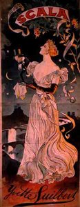 Poster advertising a performance by Yvette Guilbert, at the Scala, Paris by French School