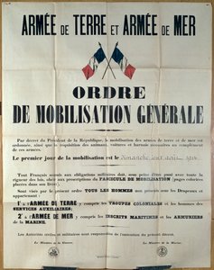 Poster Announcing General Mobilisation in France, 2nd August 1914 by French School