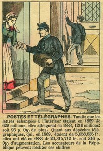 Posts and telegraphs, illustrating the good functioning of telecommunications and the Post Office thanks to the Republic. Engraving, in 
