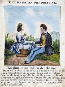 Prepositive Expression (La dinette au milieu des champs) - Grammar Book in Images, circa 1850 by French School