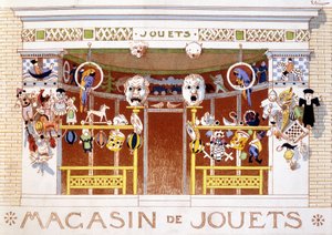 Presentation of items in a toy store by French School