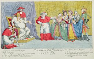Presentation of the Mares to the Holy Father, caricature of the introduction of Adelaide and Victoire de France to the Pope, 17th April 1791 by French School