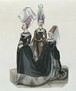 Princess and ladies-in-waiting in 1470, engraved by Gautier