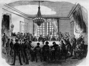 Trial of Prince Pierre (Pierre-Napoleon) Bonaparte (1815-1881) - the jury of the High Court of Justice preparing its verdict in the Chamber of the deliberations - Engraving of 1870