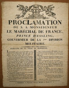 Proclamation to the inhabitants of the city of Marseille, dated March 9 by French School