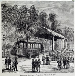 Progress in transport: the electric tramway exhibited electricity in 1881