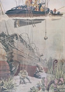 Recovery of Treasure from the Wreck of the Oceana, Illustration from Le Petit Journal, 1912