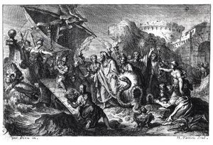 Reincarnation of Asclepios as a snake at the time of the arrival of his cult in Rome from Greece in 293 BC
